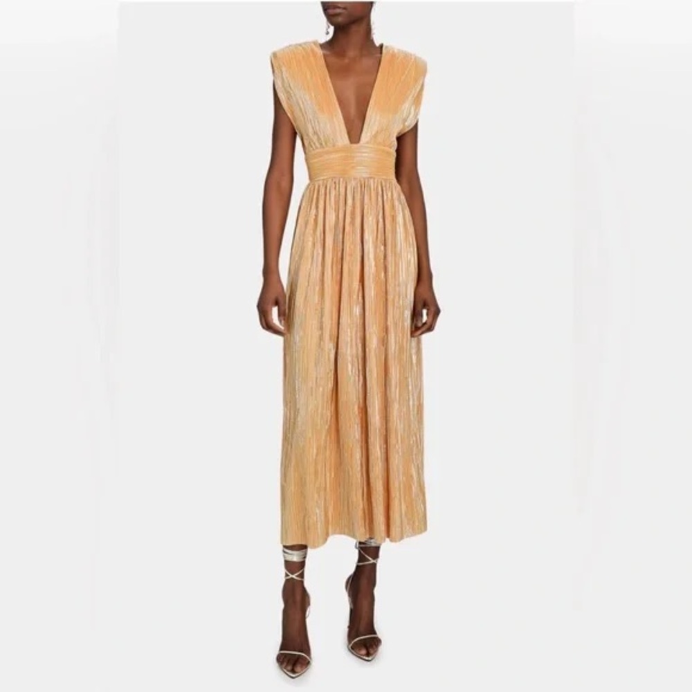 Sabina Musayev Gold Pleated Midi Dress